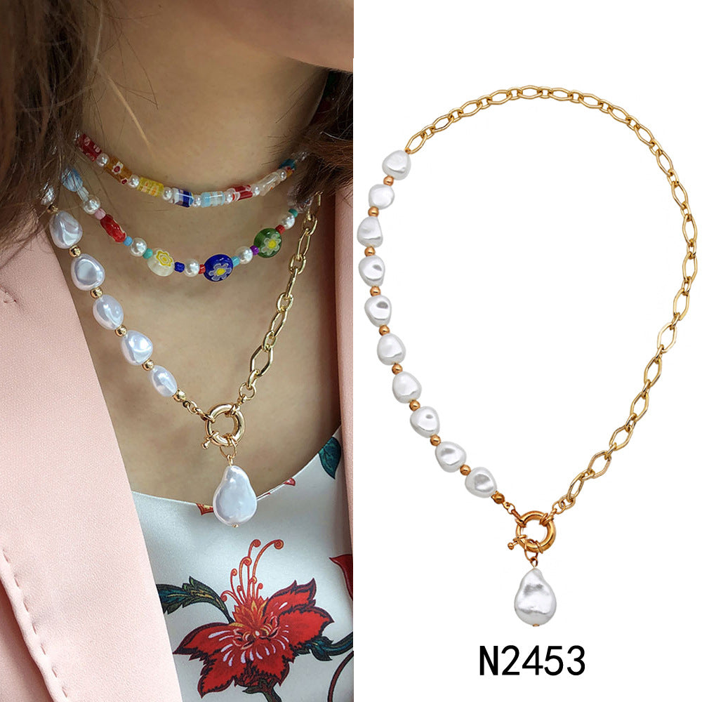 Venta al por mayor collar de clavícula de perlas de vidrio de pétalos de margaritas pequeños coloridos